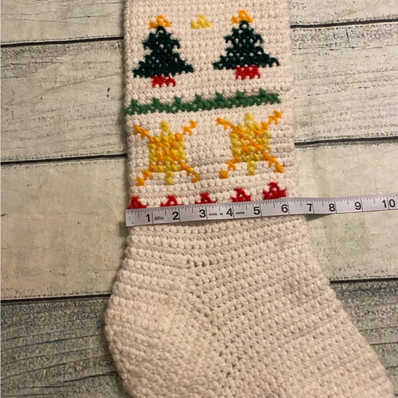 Vintage Christmas snowflake & tree pattern knitted stocking. - Picture 7 of 7